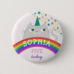 Badge Rond 5 Cm Bouton Nom Fille Anniversaire 5 Ans Licorne Chat