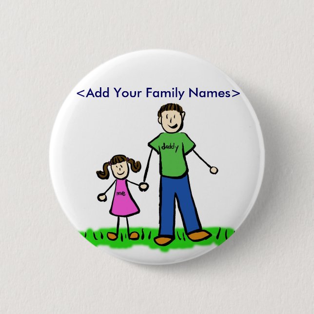 Badge Rond 5 Cm Bouton Nom personnalisé de la famille papa et fill (Devant)