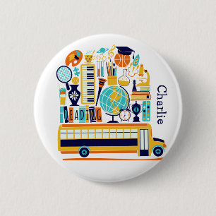 Badge Rond 5 Cm Bouton Nom personnalisé Illustrations scolaires
