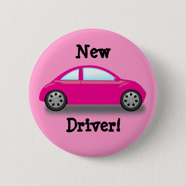 Badge Rond 5 Cm Bouton Nouveau conducteur de voiture rose (Devant)