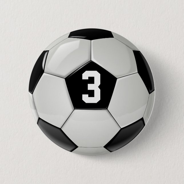 Badge Rond 5 Cm Bouton Numéro du maillot de balle de soccer noir e (Devant)
