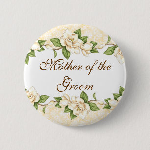 Badge Rond 5 Cm Bouton nuptiale de partie de damassé de magnolia