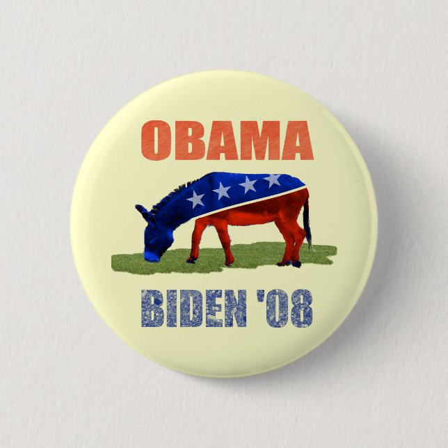 Badge Rond 5 Cm Bouton Obama Biden '08 Démocrate (Devant)