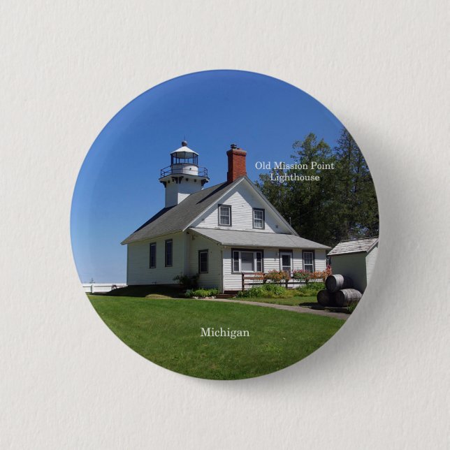 Badge Rond 5 Cm Bouton Old Mission Point Lighthouse (Devant)