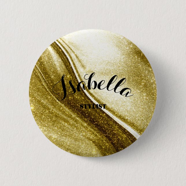 Badge Rond 5 Cm Bouton or brillé cadeau (Devant)