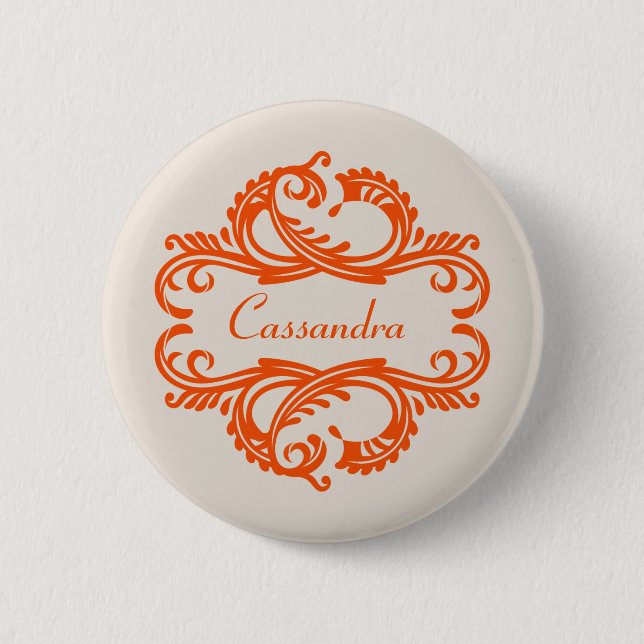 Badge Rond 5 Cm Bouton Orange Chic Damask (Devant)