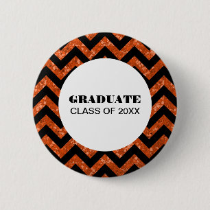 Badge Rond 5 Cm Bouton Orange Parties scintillant Chevron