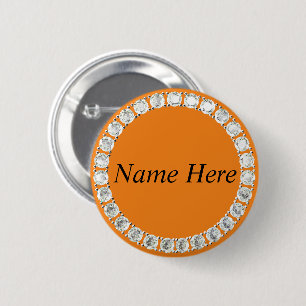 Badge Rond 5 Cm Bouton orange strass personnalisable