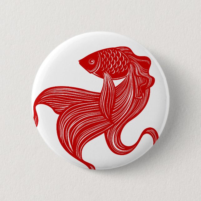 Badge Rond 5 Cm Bouton original de poisson rouge de Ciseaux-cut (Devant)