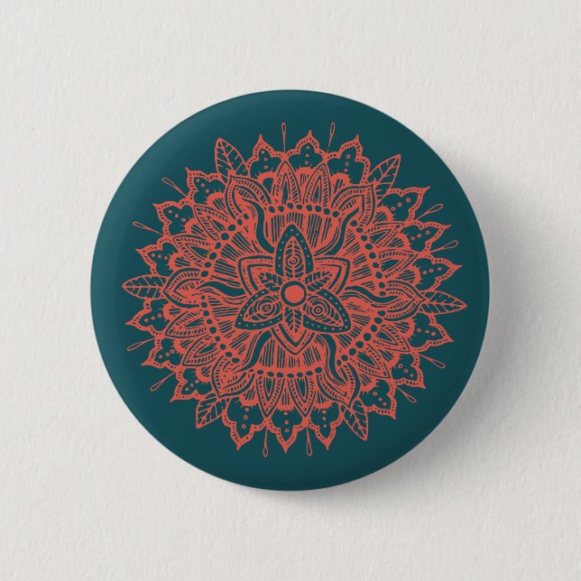 Badge Rond 5 Cm Bouton Ornament Mandala Rouge (Devant)