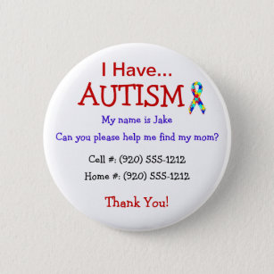 Badge Rond 5 Cm Bouton ou broche d'ID de l'enfant autiste (texte m