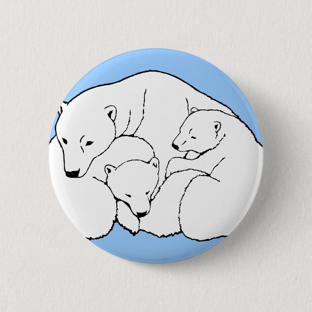 Badge Rond 5 Cm Bouton Ours Polaire & Cubs / Bouton d'art animalie (Devant)