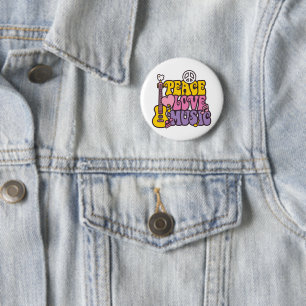 Badge Rond 5 Cm Bouton Paix, Amour Et Musique