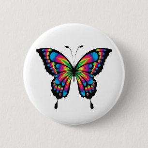 Badge Rond 5 Cm bouton papillon arc-en-ciel