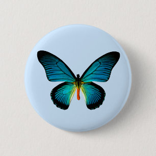 Badge Rond 5 Cm Bouton Papillon bleu