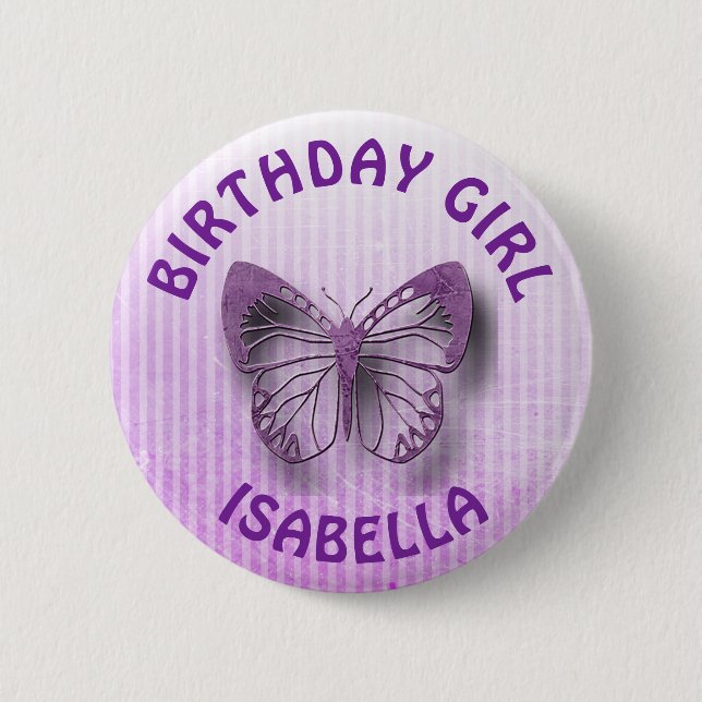 Badge Rond 5 Cm Bouton papillon d'anniversaire personnalisé violet (Devant)