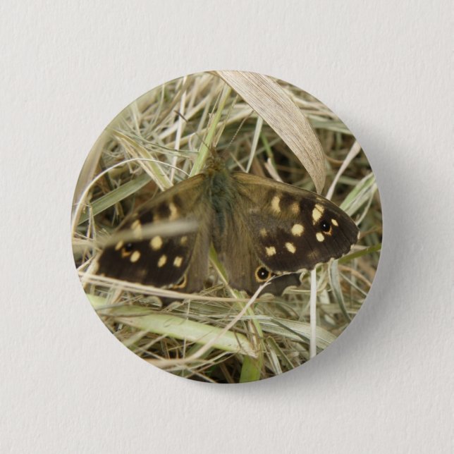 Badge Rond 5 Cm Bouton Papillon en bois moucheté (Devant)