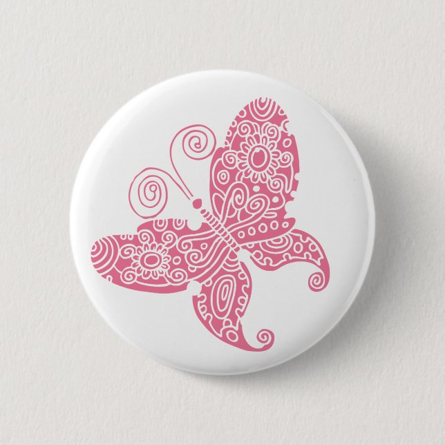 Badge Rond 5 Cm Bouton Papillon rose pâle (Devant)