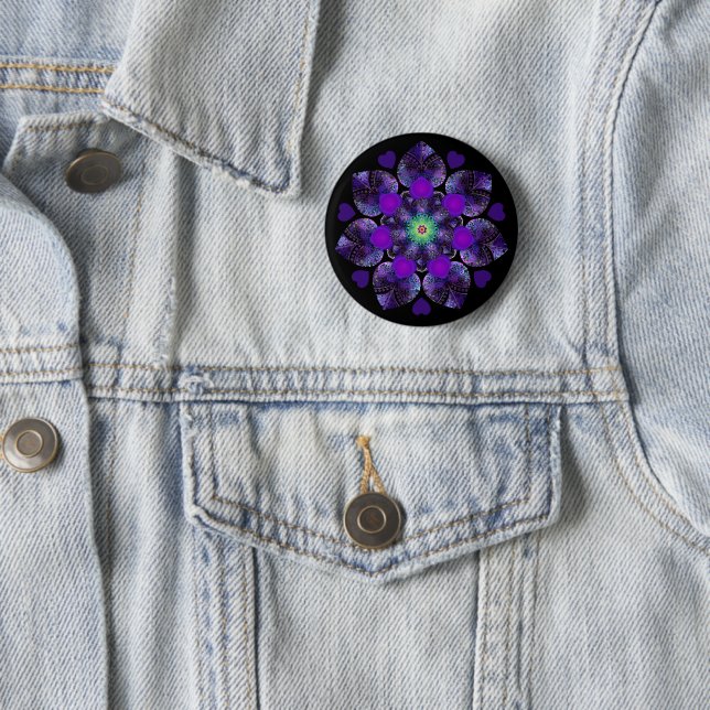 Badge Rond 5 Cm Bouton Parapluie violet & coeurs .7 (En situation)