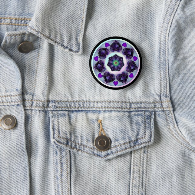 Badge Rond 5 Cm Bouton Parapluie violet & coeurs .7 (En situation)