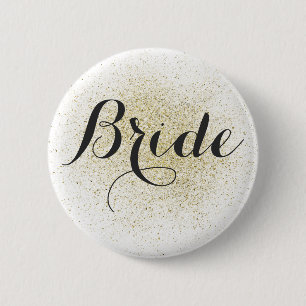Badge Rond 5 Cm Bouton parties scintillant Gold Bride