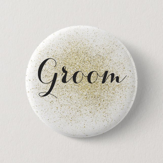 Badge Rond 5 Cm Bouton parties scintillant Gold Groom (Devant)