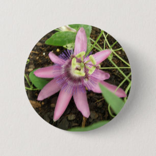 Badge Rond 5 Cm Bouton Passionflower rose et violet