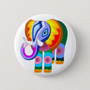Badge Rond 5 Cm Bouton Patchwork de couleurs arc-en-ciel éléphant