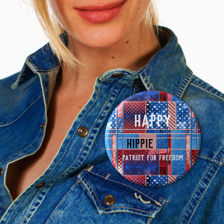 Badge Rond 5 Cm Bouton Patchwork Jeans bleu Patriot personnalisé