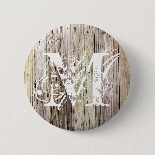 Badge Rond 5 Cm Bouton patiné en bois monogramme (Devant)