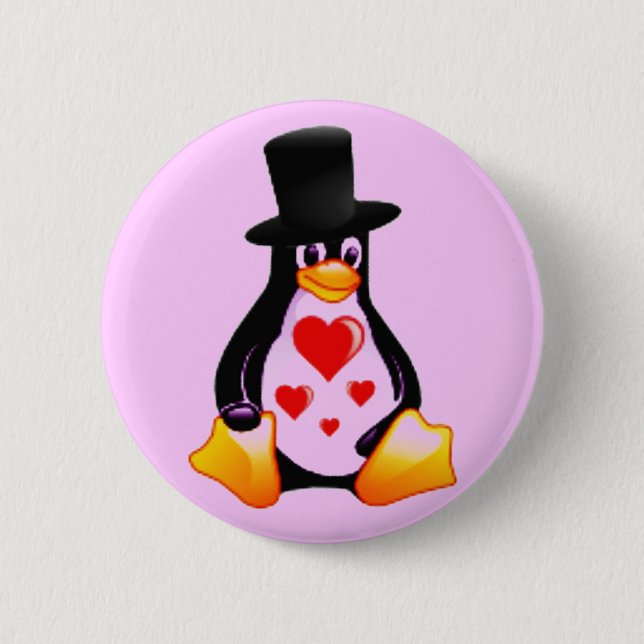 Badge Rond 5 Cm Bouton Penguin dans l'amour (Devant)