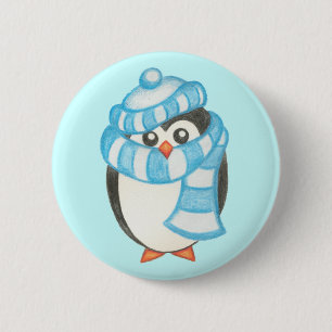 Badge Rond 5 Cm Bouton Penguin de Noël
