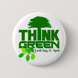 Badge Rond 5 Cm Bouton Penser vert