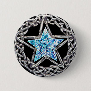 Badge Rond 5 Cm Bouton Pentagram Crystal Star