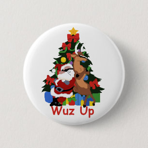 Badge Rond 5 Cm Bouton Père Noël cool et Reindeer