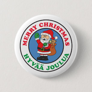 Badge Rond 5 Cm Bouton Père Noël de Noël finlandais Hyvaa Joulua
