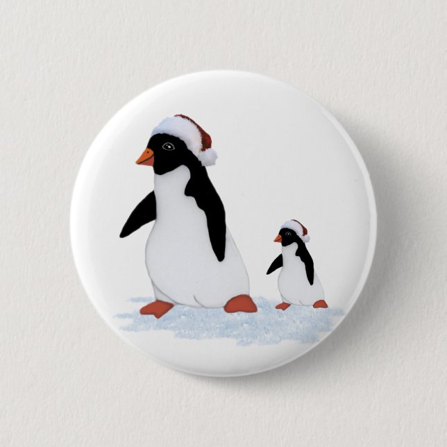 Badge Rond 5 Cm Bouton père Noël Penguins (Devant)