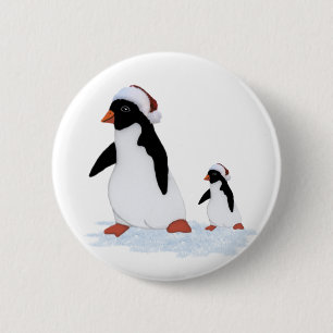 Badge Rond 5 Cm Bouton père Noël Penguins