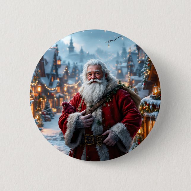 Badge Rond 5 Cm Bouton Père Noël robuste (Devant)
