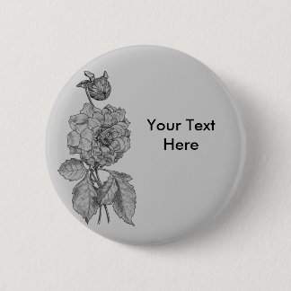 Badge Rond 5 Cm Bouton personnalisable Argent Peony Flower Sur Gri