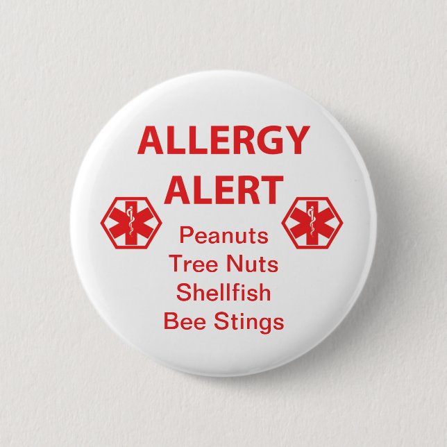 Badge Rond 5 Cm Bouton personnalisable d'alerte d'allergie (Devant)