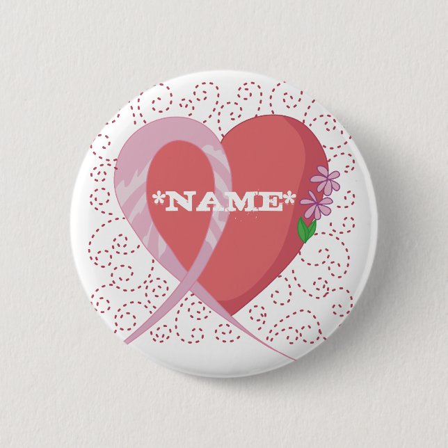 Badge Rond 5 Cm Bouton personnalisable de coeur de cancer du sein (Devant)