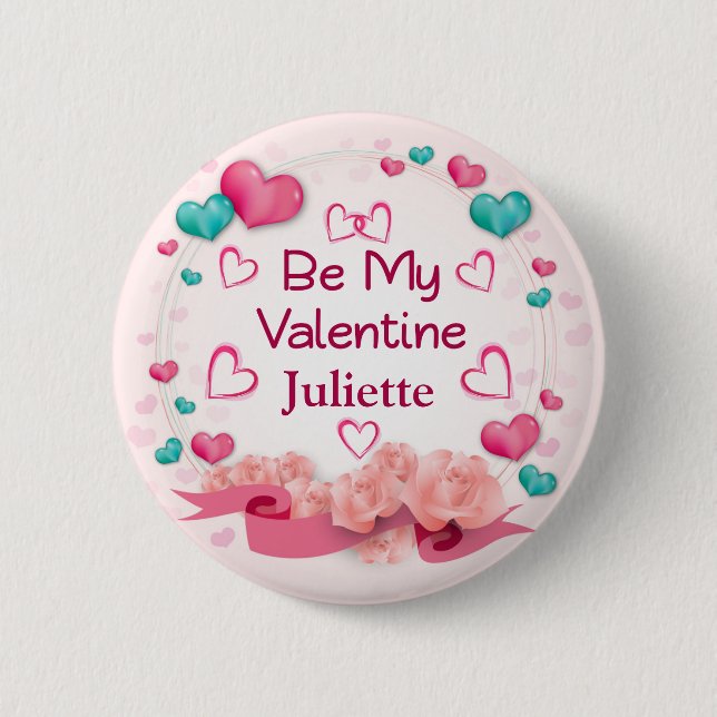 Badge Rond 5 Cm Bouton Personnalisé Be My Valentine (Devant)