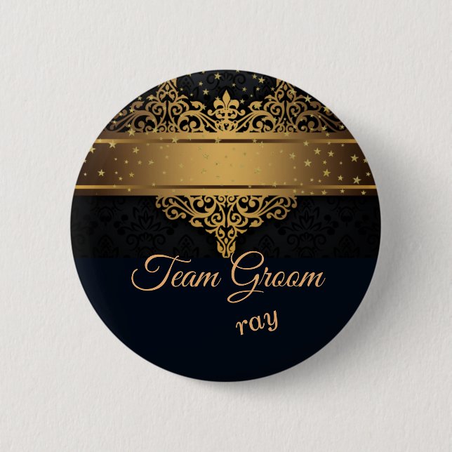 Badge Rond 5 Cm Bouton personnalisé Black and Gold Team Groom (Devant)