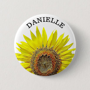 Badge Rond 5 Cm Bouton personnalisé de nom de tournesol