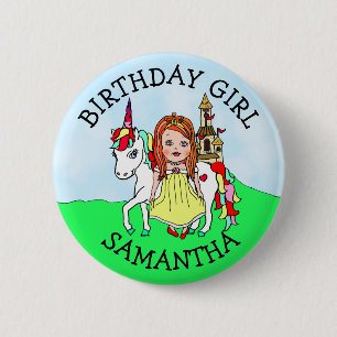 Badge Rond 5 Cm Bouton personnalisé Fille d'anniversaire Princesse