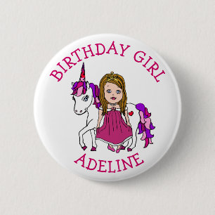 Badge Rond 5 Cm Bouton personnalisé Fille d'anniversaire Princesse