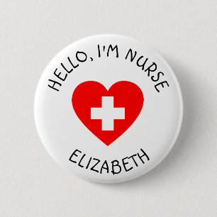 Badge Rond 5 Cm Bouton Personnalisé Hello Im Nurse (Ajouter un nom