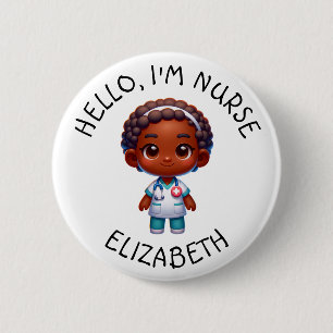 Badge Rond 5 Cm Bouton Personnalisé Hello Im Nurse (Ajouter Un Nom
