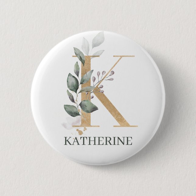 Badge Rond 5 Cm Bouton Personnalisé K Monogramme Floral (Devant)